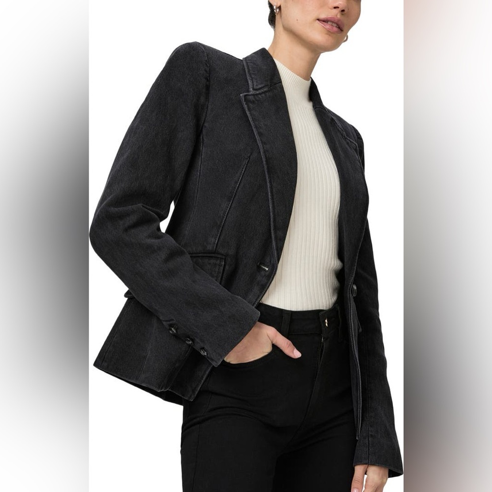 NWT PAIGE Black Denim Carmen Tailored Single Button Blazer 4 Four - Picture 12 of 12